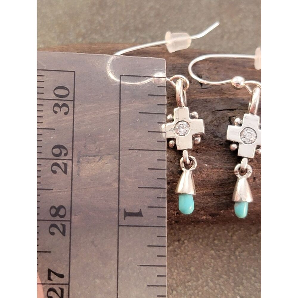 Barse Sterling Silver Cross Turquoise & CZ Earrings NEW! - Picture 4 of 4